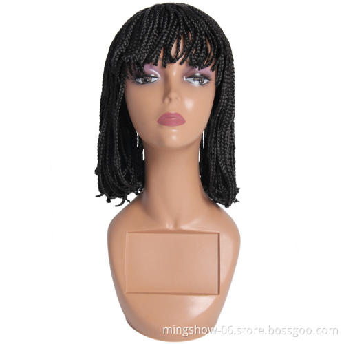 Short Bob Wig With Bangs Braided Box Braids Wig High Heat Synthetic Fiber Hair Crochet Twist Cosplay Hair For Black Women